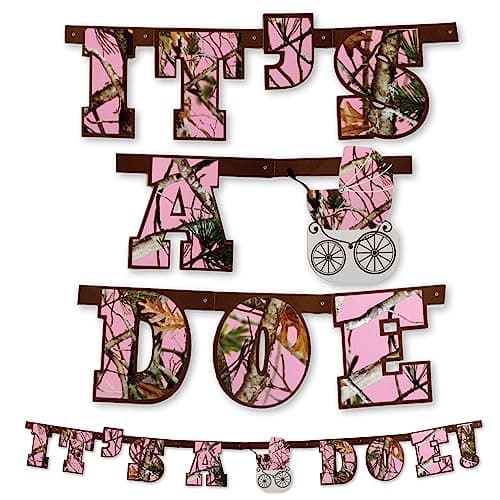 Havercamp Pink Camo Girl Gender Reveal Banner - "IT'S A DOE" Banner! 7 1/2 Feet Long, 7 Inch Letters. Gender Reveal Baby Girl Party Collection!