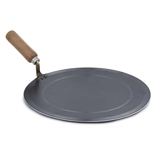RBY Food Grade Iron Dosa Tawa 12 Inch Heavy Base Lohe Ka Tava Pre-Seasoned Flat Pan Metal Spoon Friendly for Dosa Chilla Chapati Uttapam