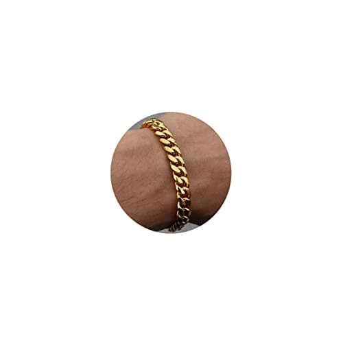Gold Plated Bracelet for Men Stainless Steel Chain Bracelets for Men Cuban Link Bracelets Trendy Curb Chain Minimalist Bracelet Women Jewelry Gifts 10mm 8inches