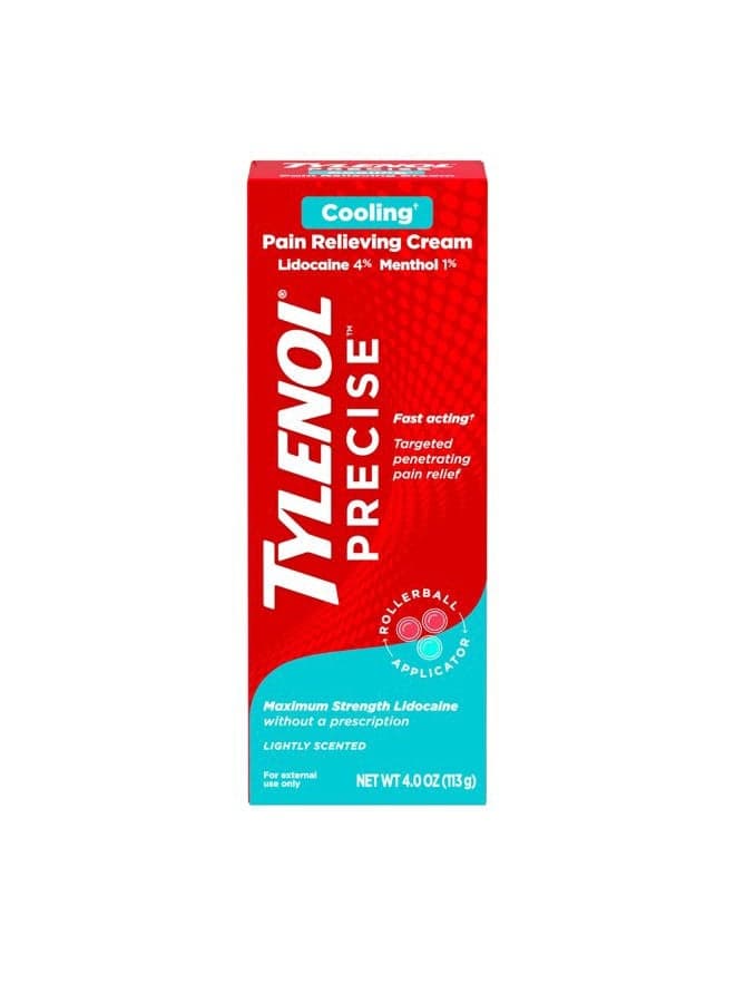 Precise Cooling Pain Relieving Cream, Maximum Strength 4% Lidocaine & 1% Menthol Cream for Joint Pain, Fast-Acting, Penetrating Pain Relieving Cream, Light Scent, 4oz