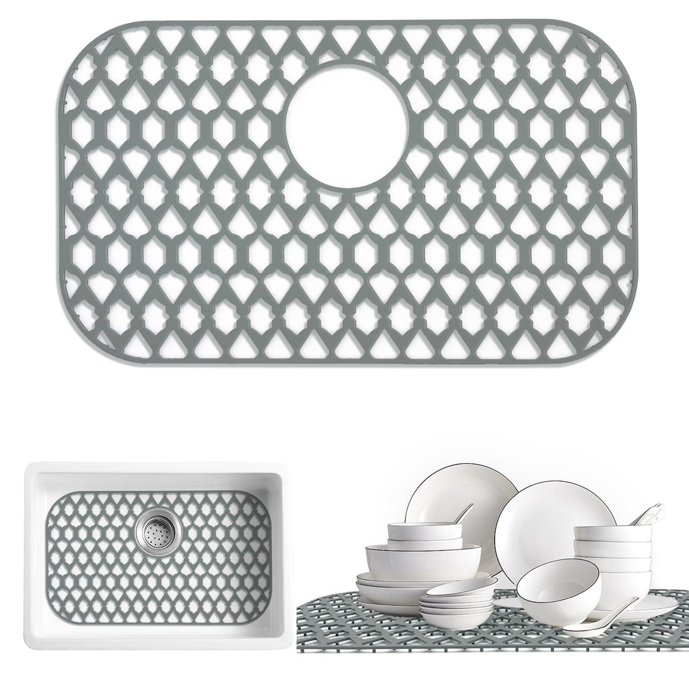 SAMSIER Sink Protectors for Kitchen Sink 19x14 21x16 22x13 26x14 28x144 30x16 Large Silicone Sink Mats Grid for Bottom of Farmhouse Stainless Steel Sink 22x13 Rear Drain