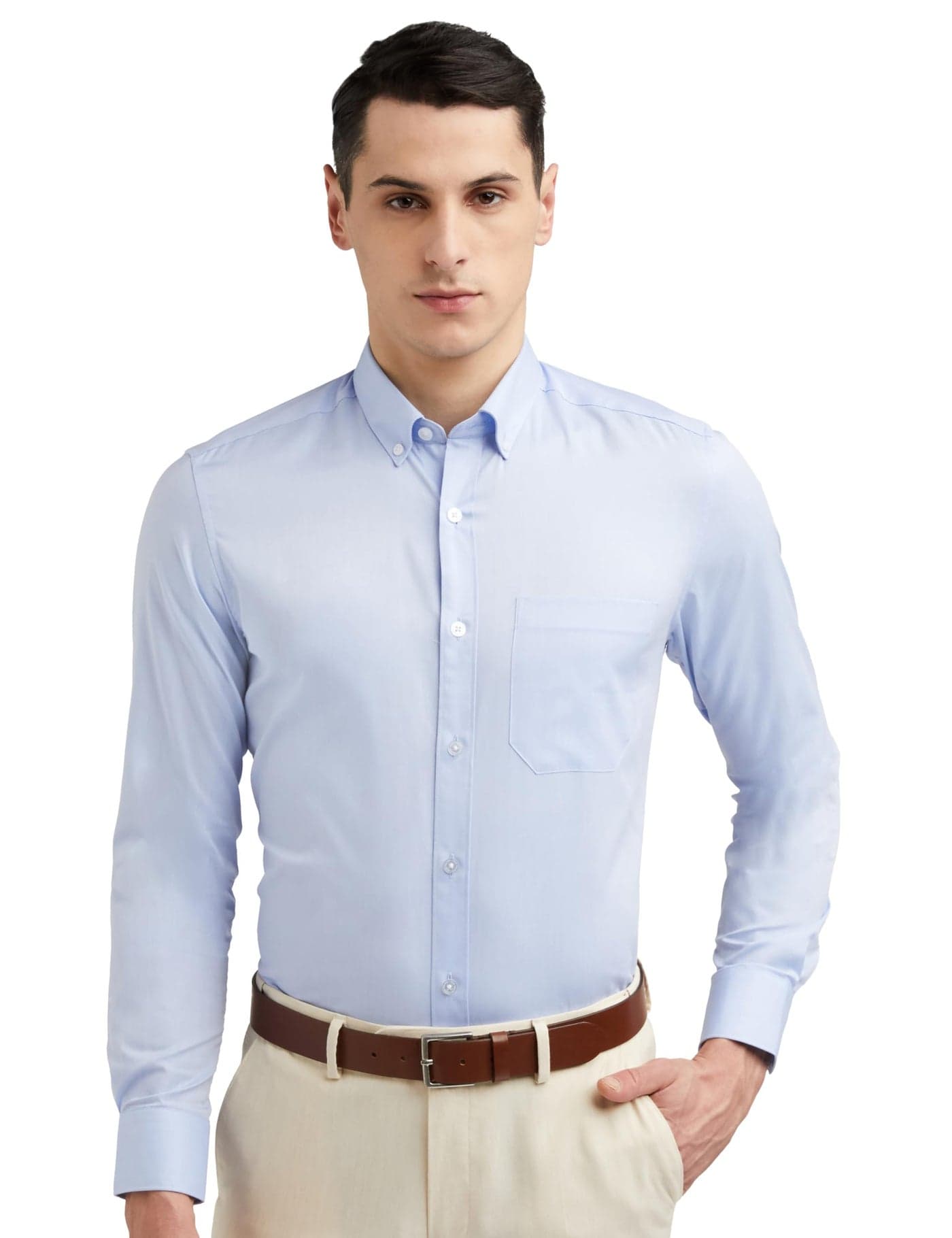 Louis Philippe Men's Cotton Solid Regular Fit Shirt (Lpsfmclpn50819_Medium Blue,40