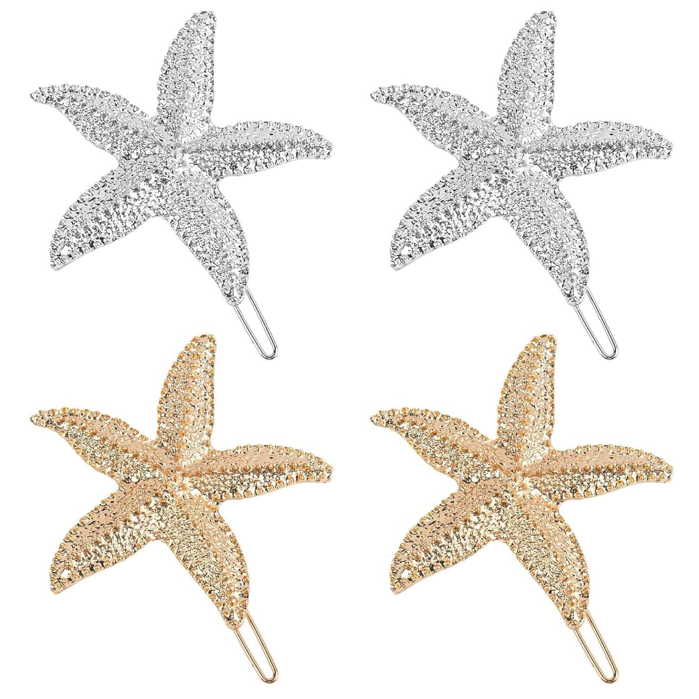 AUEAR 4 Pack Starfish Clips Shell Conch Clip GoldSilver