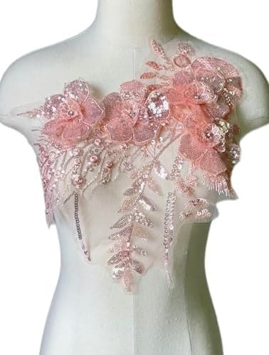 JRYYR Pink Sequin Applique Patches Handmade DIY Sew on 3D Flower Appliques for ClothingDresses Dance Costumes Bags Home Decor PinkA