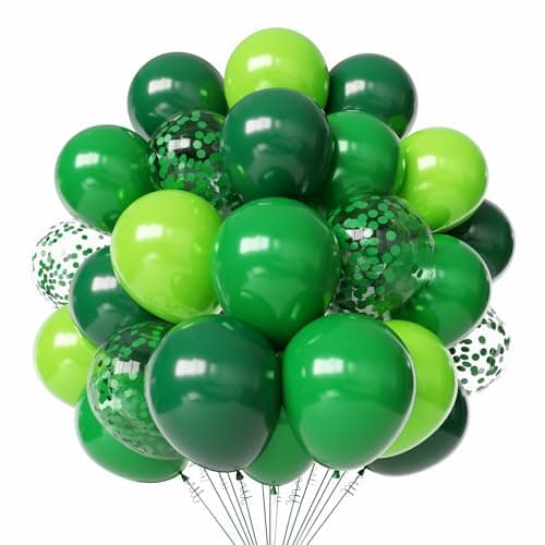 Green Latex Balloons 50pcs 12 Inches Dark Green Lime Green Confetti Balloons with 1 Ribbon for St Patricks Day Jungle Safari Birthday Party Decorations