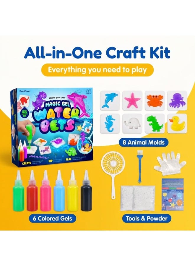 Magic Water Elf Toy Kit, 6 Colors 3D DIY Water Gel Craft Kit with 8 Sea Animal Molds, Complete Creative Handmade Toy Set, STEM Educational Activity for Boys & Girls, Birthday & Holiday Gift