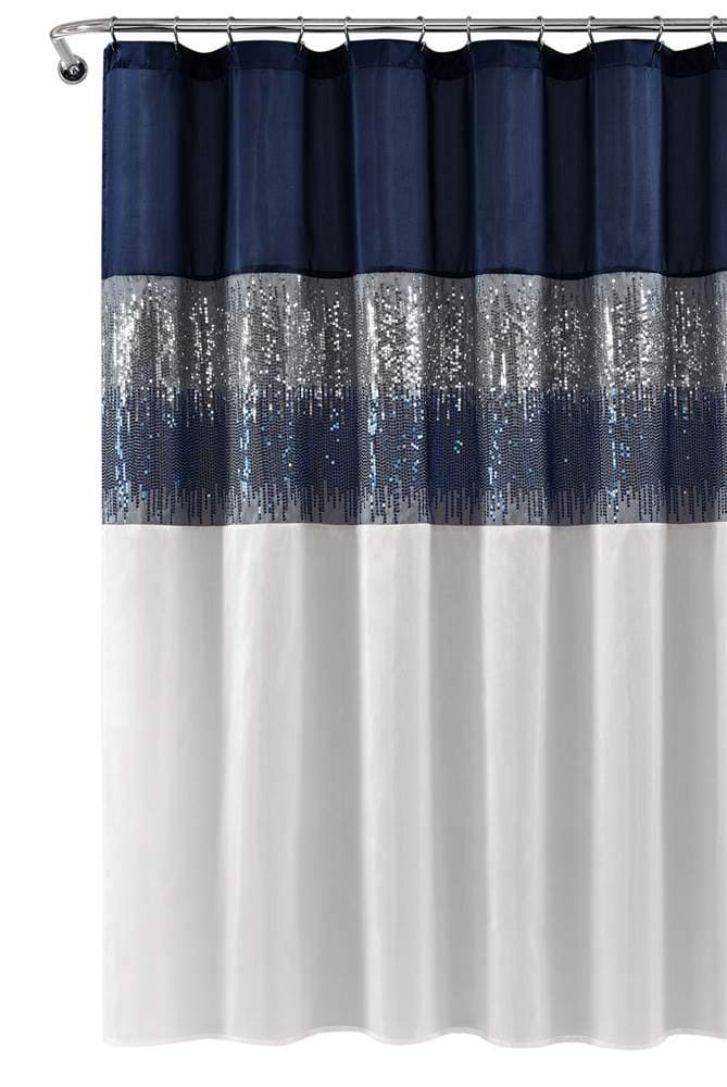 Lush Decor Shower Curtain Sparkly Color Block Sequin Design Modern Glam Bathroom Decor Night Sky 72 x 72