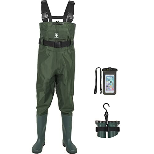 TIDEWE Bootfoot Chest Wader, 2-Ply Nylon/PVC Waterproof Fishing & Hunting Waders with Boot Hanger for Men and Women Green Size 7