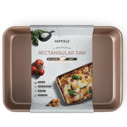 HAPPIELS Nonstick Non Toxic 9x13 in Baking Pan for oven Cake Mold 9 x 13 Non Stick Nontoxic Carbon Steel Gold Brownies Pans 13x9 inches Rectangle Brownie Tray 9 by 13 inch Baking Ware