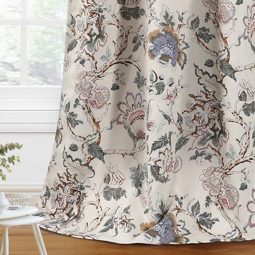 HVERSAILTEX Blackout Curtains 108 Inch Length 2 Panels Set Floral Print Curtain Drapes for Living Room Thermal Insulated Grommet Window Curtains for Bedroom Traditional Floral in Sage and Brown