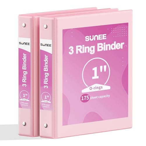 SUNEE 3 Ring Binder 1 Inch 2 Pack, Clear View Binder Three Ring PVC-Free (Fit 8.5x11 Inches) for School or Office Supplies, Pink