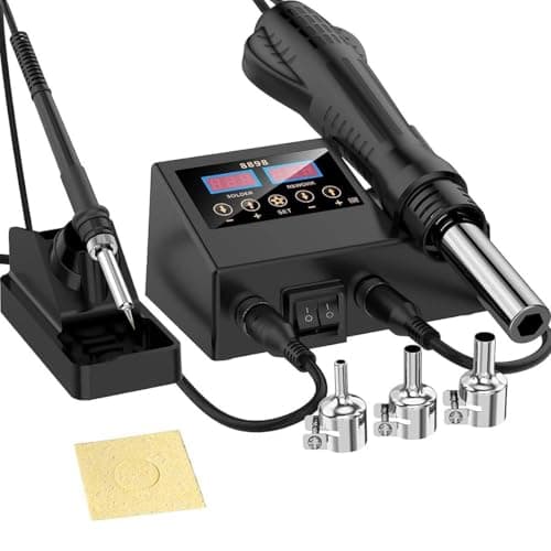 Serplex® 2-in-1 Soldering Station With LCD Display, 600W Hot Air Gun, Adjustable Temperature, Divided Switches, Fast-Heat, 3 Nozzles (5/8/10mm) & Holder, For SMD PCB Electronics Repair & Welding
