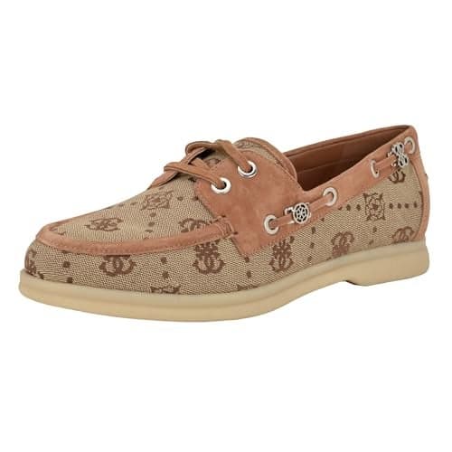 Guess Women's YOMAYA Boat Shoe, Medium Brown Suede Logo 210, 6.5