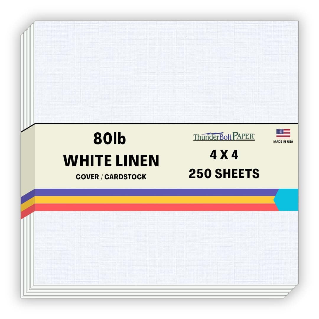 250 Bright White Linen 80 Cover Paper Sheets 4 X 4 4X4 Inches Small Square Card Size 80 lbpound Card Weight Fine Linen Textured Finish Quality Cardstock