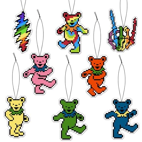 Babymiu Pixel Dancing Bear Rock Car Air Freshener Card Pendant8Pack Refreshing Ice Scent Gifts Rock Band Music Merch Party Supplies Room Decor Accessories for Hanging Rearview Car Interior