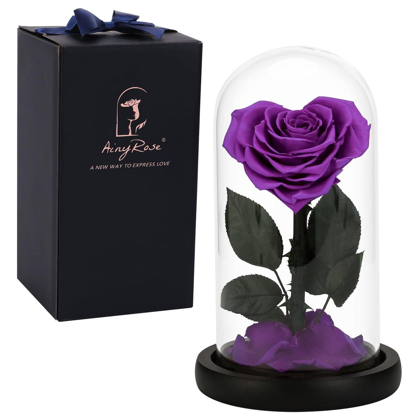 Forever Preserved Real Heart Rose Birthday Gifts for WomenValentines Eternal Flower in Glass Gift for Valentines Day Mothers Day Christmas Anniversary Birthday Purple