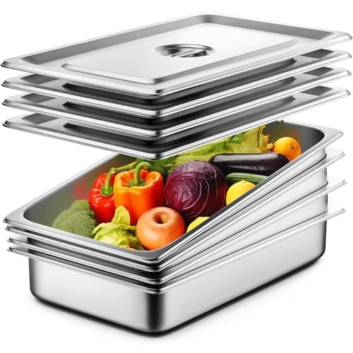 ZeroPone 4 Pack Hotel Pans with Lids, 1/1 Size 4" Deep Steam Table Pans, Full Size Stainless Steel Food Pan 22 Gauge Anti Jam 20.8" L x 12.8" W Commercial Food Storage Containers