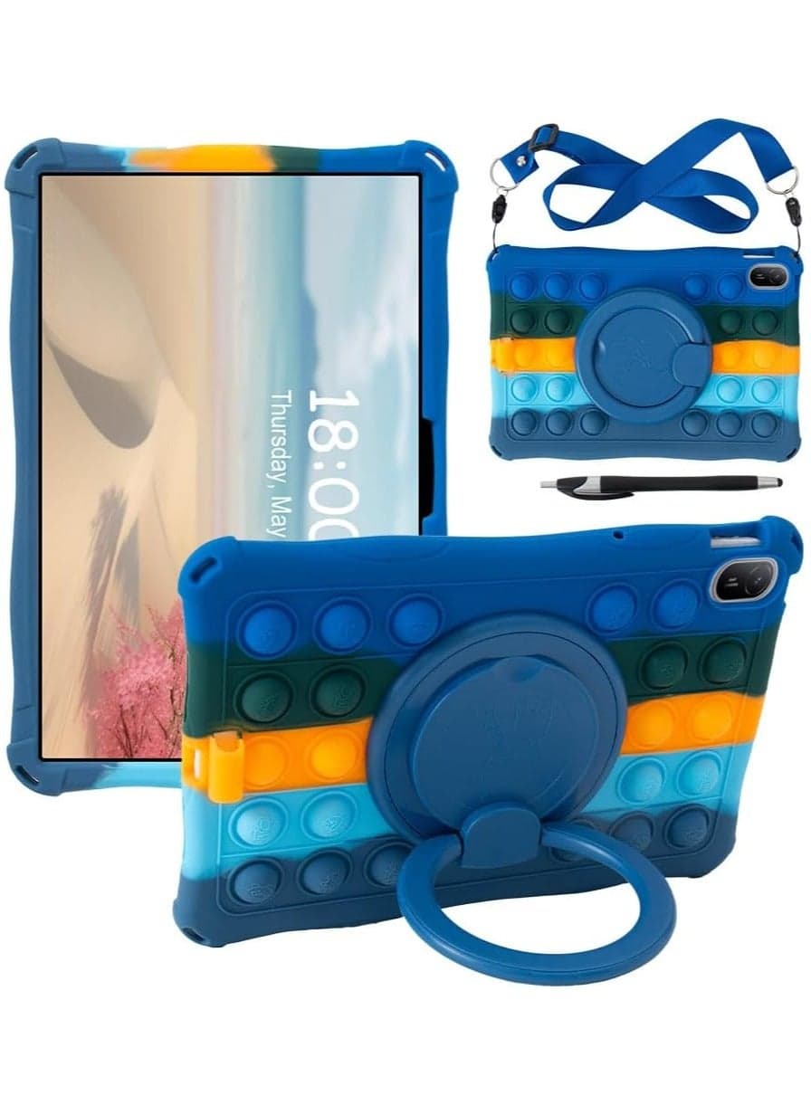 Case Compatible with Huawei MatePad SE 11 (2024) 11-inch Case with 360° Rotatable Stand, Lightweight Soft Silicone Shockproof Cover with Pen and Shoulder Strap (Colorful Dark Blue)