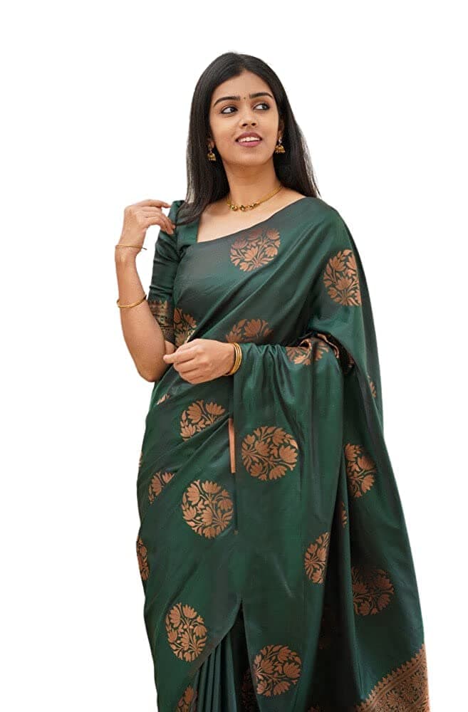 Avantika Fashion Women's Kanjivaram Soft Lichi Silk Saree With Blouse Piece (Green)
