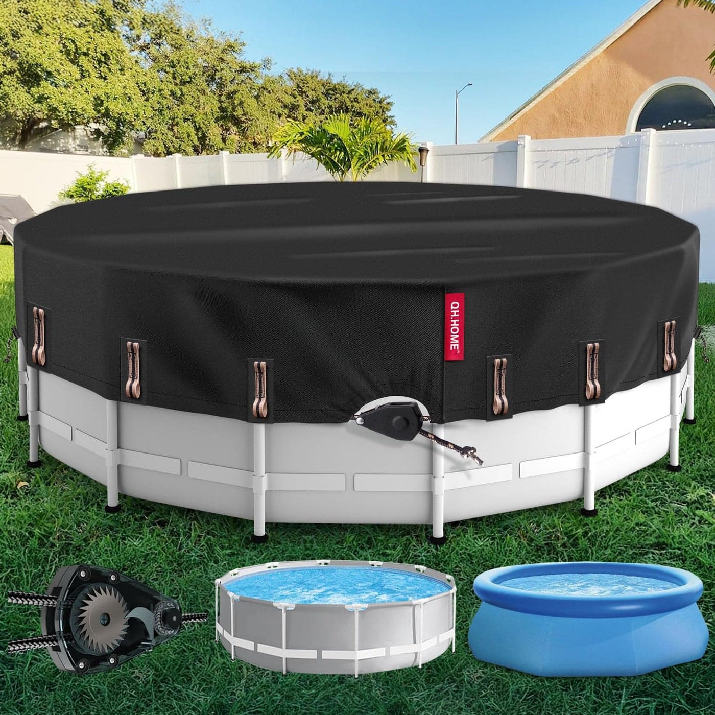 QHHOME 21 Ft Round Winter Pool Cover with Fast Tightening Patented RatchetPool Covers for Above Ground Pools OnePiece Tear Resistant Swimming Pool Cover Protector with Upgraded Ultimate Windproof