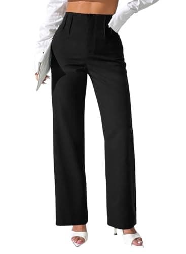 Pink Queen Womens Dress Pants Stretchy Elacstic Waist Slacks Work Casual Trousers High Waisted Black Wide Leg Dress Pants for Women Dressy Casual Straight Leg 2026 Trendy Black M