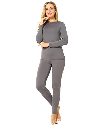 ViCherub Womens Thermal Underwear Set Long Johns Base Layer Fleece Lined Cold Weather Soft Top Bottom Gray Small