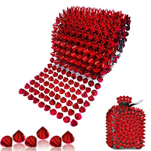 Yhsheen 1Yard Spike for Crafts Stude Cone Flatback Plastic Trim Mesh for Holloween Decoration Costume Embellishment CraftsRed