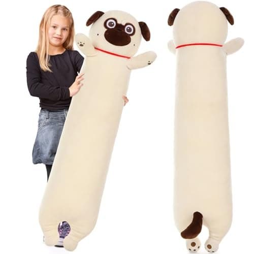 MaoGoLan Super Soft Stuffed Dog Pug Plush Pillow 43 inch Long Puppy Stuffed Animal for Girls Kids Body Pillow Bulldog Stuffed Animal Pug Lovers Gifts Christmas Valentines Day Halloween