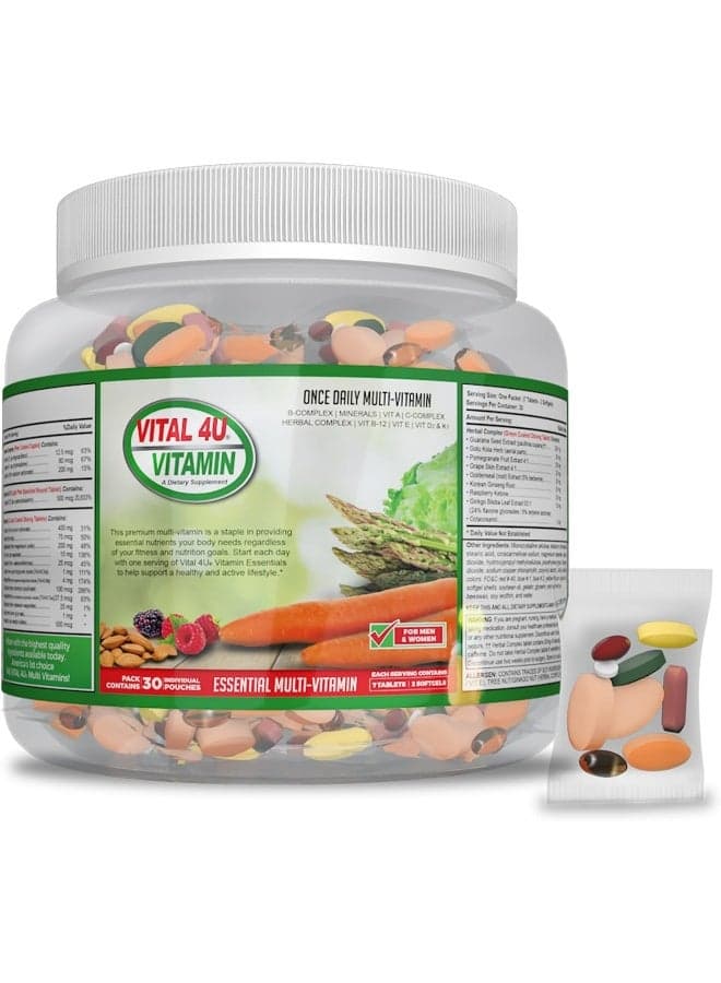 VITAL 4U® Vitamin Essentials - Daily Multivitamin for Both Men and Women, Immune Support, Multimineral Formula - 30 Servings