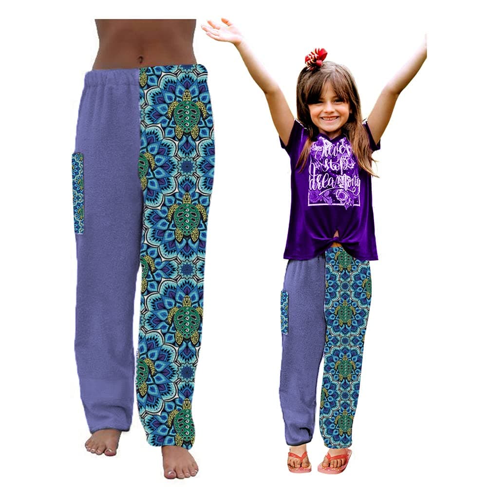 Towel Pants for Swimmers Cotton Terry Towel Pants Beach Coverup Resort Wear Swim wear Purple Turtle Mandala Adult S