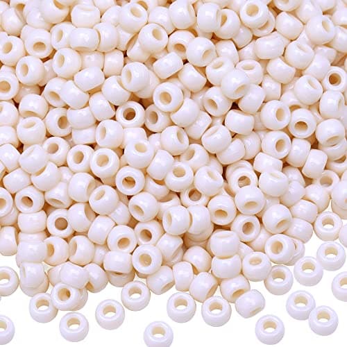Auvoau 1000Pcs Pony Beads Bracelet 9mm Beige Plastic Barrel Pony Beads for NecklaceHair Beads for BraidsKey ChainJewelry Making Beige
