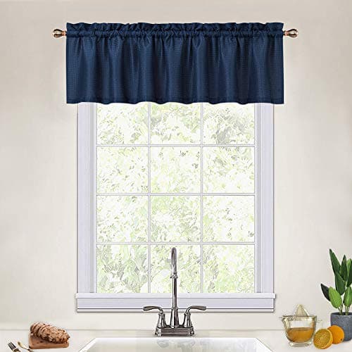 CAROMIO Navy Blue Curtain Valances for Kitchen Waffle Textured Short Valances for Bathroom Windows Cafe Bathroom Curtains Short Navy Blue 60x15 Inch