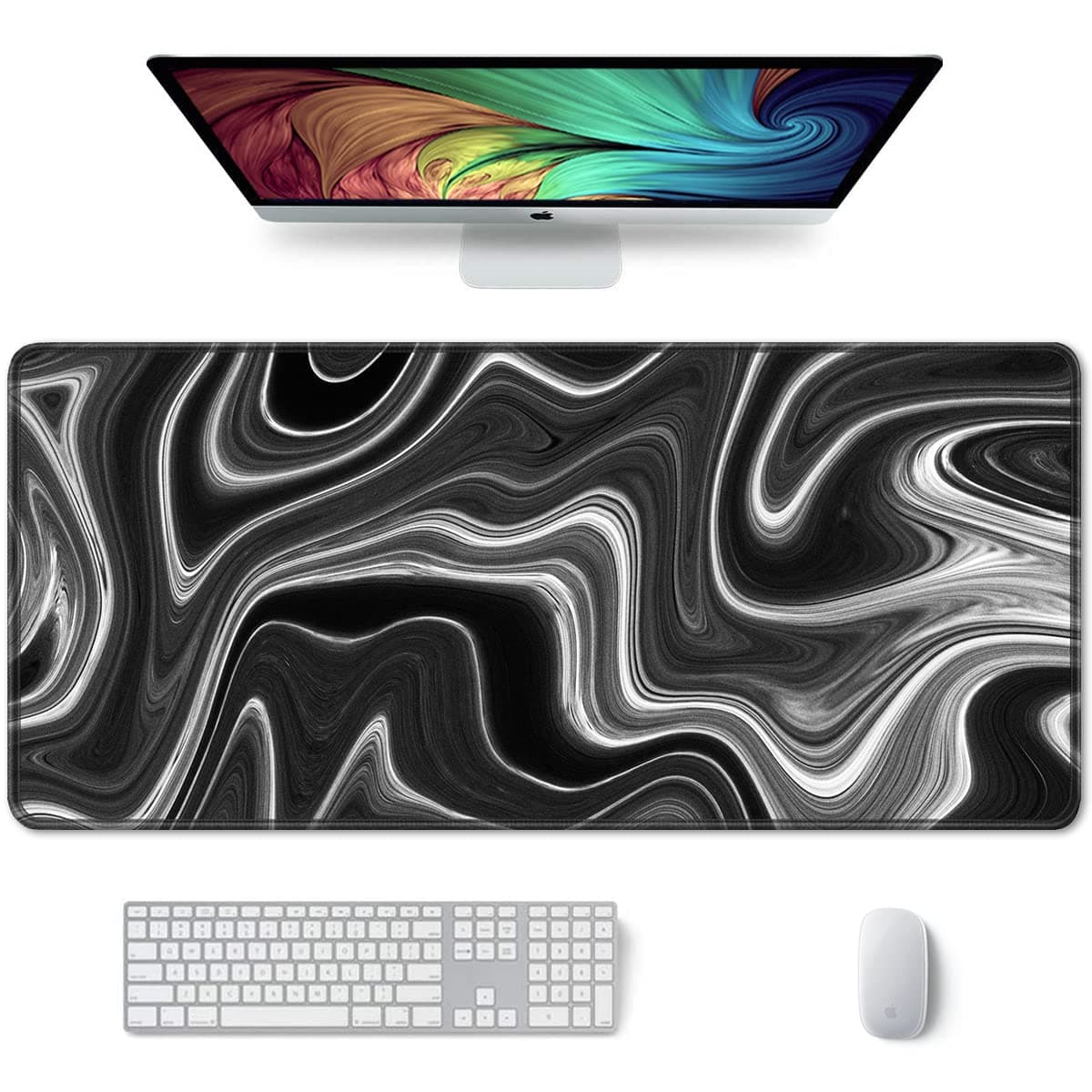 Auhoahsil Large Mouse Pad, XXL Gaming Mousepad, Desk Mat for Desktop, Thick Rubber, Big & Long Size, Stitched Edges, Full Desk Pad for Laptop & Computer, Extended 35.4 x 15.7 in, Abstract Contour