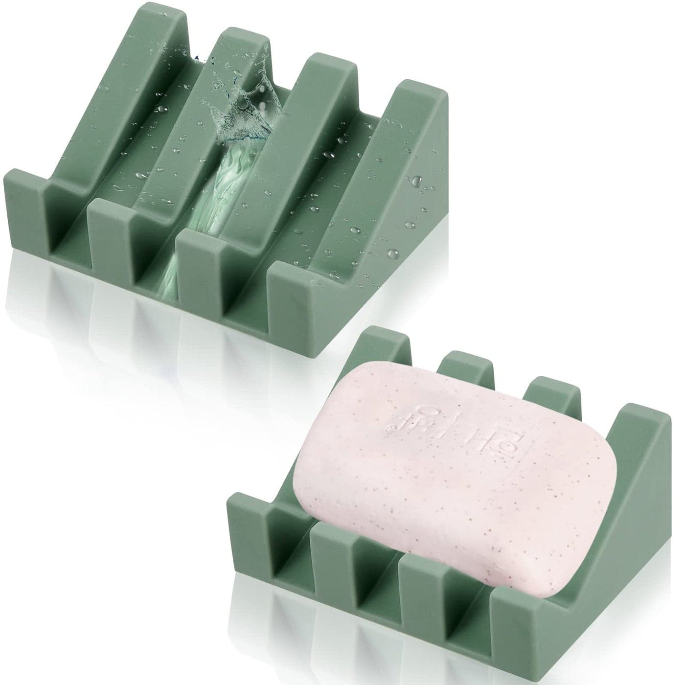 Cunhill 2 Pieces Silicone Soap Dish Self Draining Soap Dish Shower Waterfall Bar Soap Holder Tray with Drain Soap Saver for Kitchen Bathroom Accessories Light Green