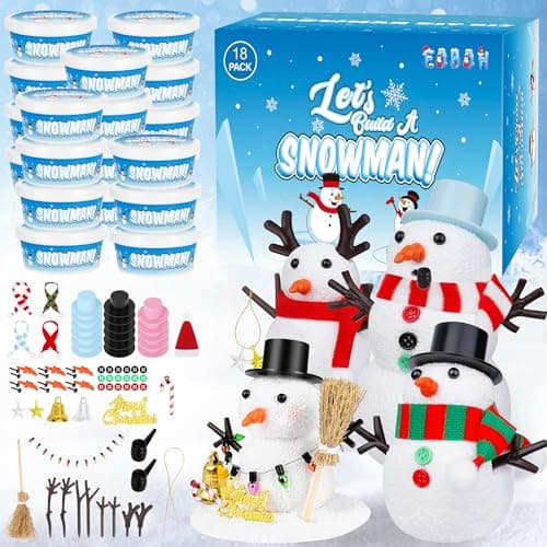 18 Pack Build a Snowman Kit Snowman Kit DIY Winter Decorations Indoor Christmas Snowman Crafts for Kids Bulk Creative Kids Air Dry Clay Modeling Crafts Kit for Christmas Gifts Favor Supplies