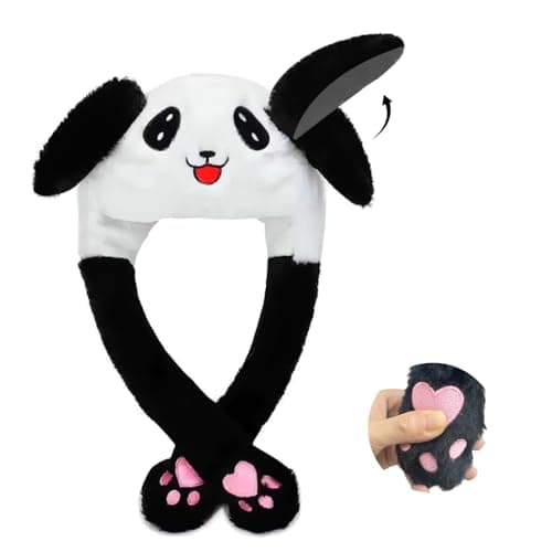 Flavizo Animal Hat with Ears Moving | Pressing Jumping Hat for Cosplay Party & Dress Up | Cute Panda Plush Headwear | Unique Panda Gifts for Women, Girls, Kids