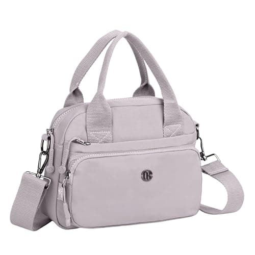 TS WITH TECHSUN Women Crossbody Sling Bag Handbag for Travel Office Shopping Casual Use, Waterproof Nylon Shoulder Purse with Adjustable Strap Multipocket Compact Organizer (Light Grey)