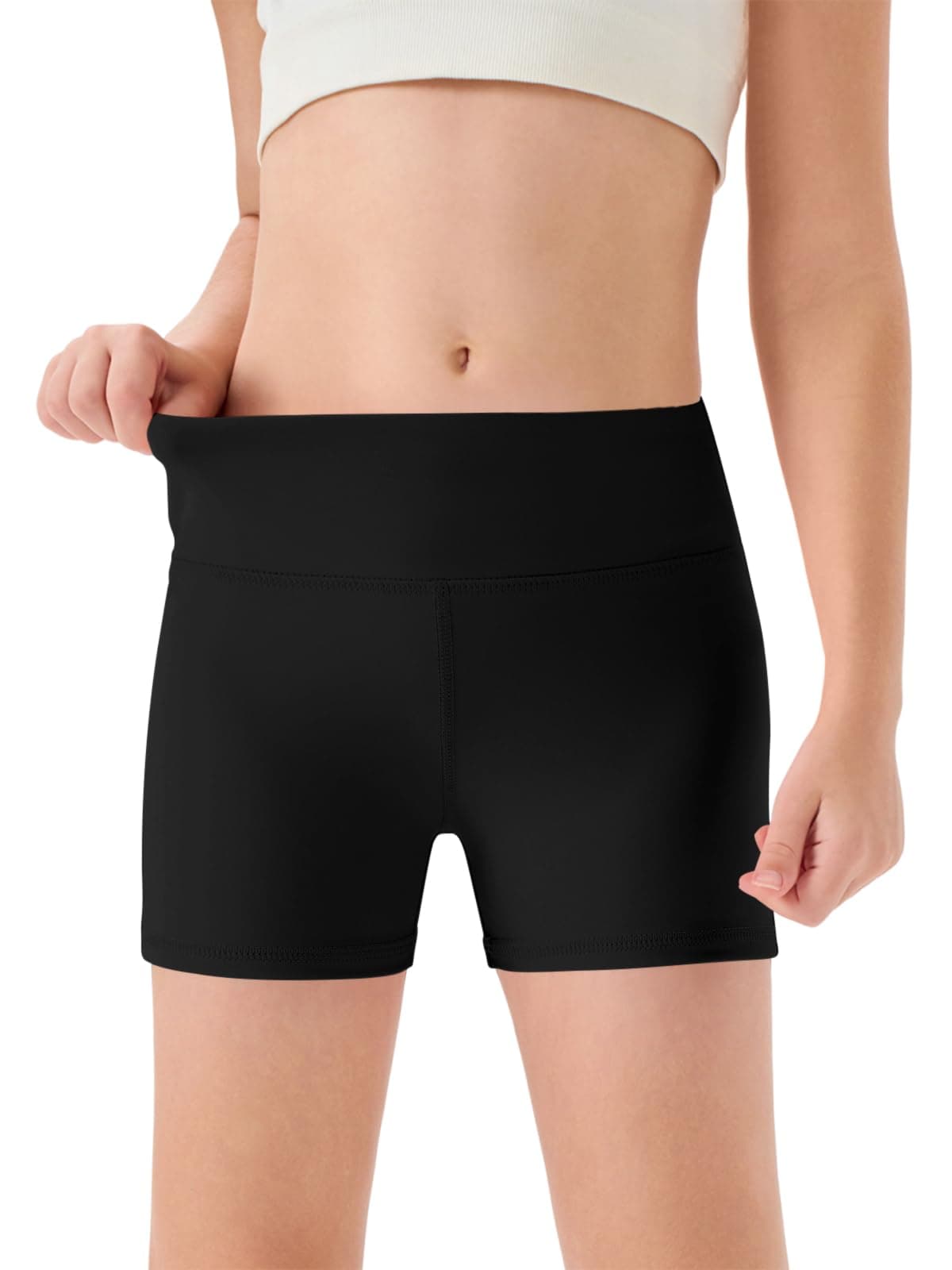 Haloumoning Girls Athletic Shorts Kids High Waisted Yoga Dance Biker Shorts Comfy Gymnastics Shorts 5-14Y Black