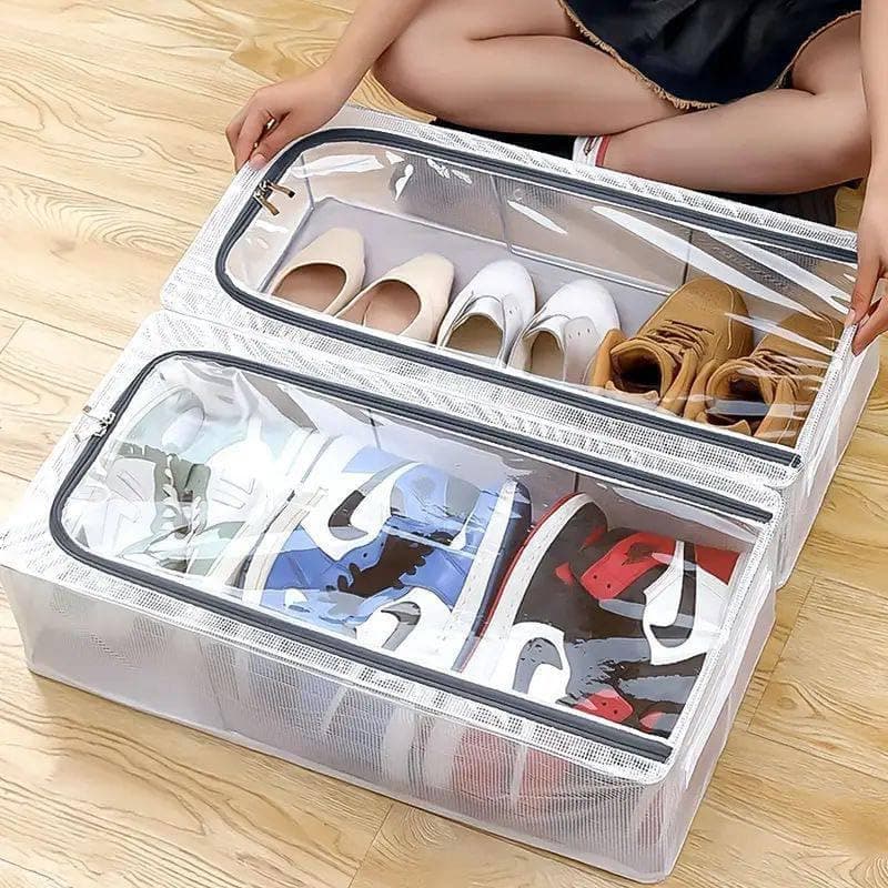 LAYZOO Shoe Storage Box Shoe Organizer for Closet Clear Plastic Stackable Shoe Boxes Space Saving Foldable Sneaker Shoe Rack Containers Bin Holder