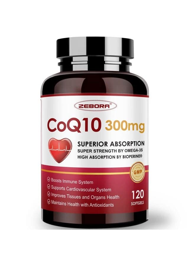 CoQ10-300mg-Softgels with PQQ, BioPerine & Omega-3, 120 Servings Coenzyme Q10 (Ubiquinone) Supplement for High-Absorption, Powerful-Antioxidant, Support Heart-Health & Energy-Production