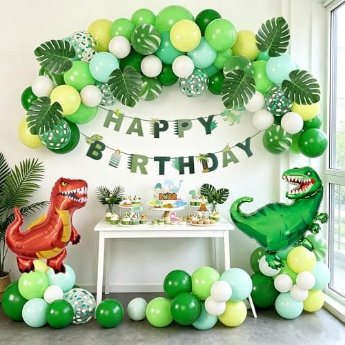 Dinosaur Birthday Party Decorations Supplies Dinosaur Balloons Arch Garland Kit 40 Foil Dino Balloons Happy Birthday Banners Cake Topper for Jungle Baby Shower Party for Boys Kids
