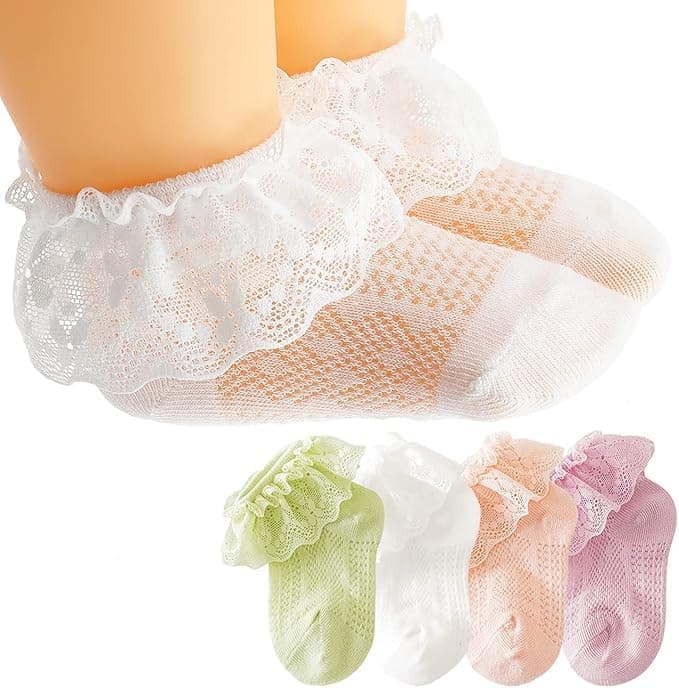 CUTEABLY Kid'S Lace Modern Ruffle Socks, Dressy Ankle Socks, Pack of 2(Assorted) (IN, Age, 6 - 12 Months, 2, Multicolour)