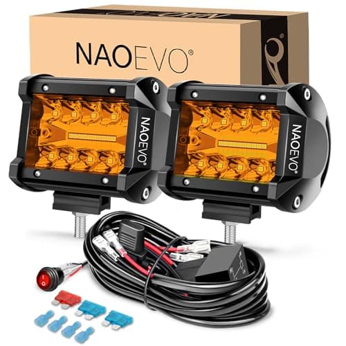 NAOEVO 4 Inch LED Pod Lights, Spot Flood Amber LED Fog/Driving/Off Road Lights with 2 Leads Wiring Harness, Cube Pods for Truck Boat ATV UTV, 2 Pcs (Amber)