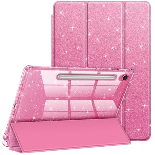 Fintie Slim Case for Samsung Galaxy Tab S10 Lite/ S10 FE/ S9 FE 5G 10.9 Inch/Tab S9 11 Inch with S Pen Holder, Glittering Sparkly Shockproof Cover with Shiny Clear Back Shell, Auto Wake/Sleep, Pink