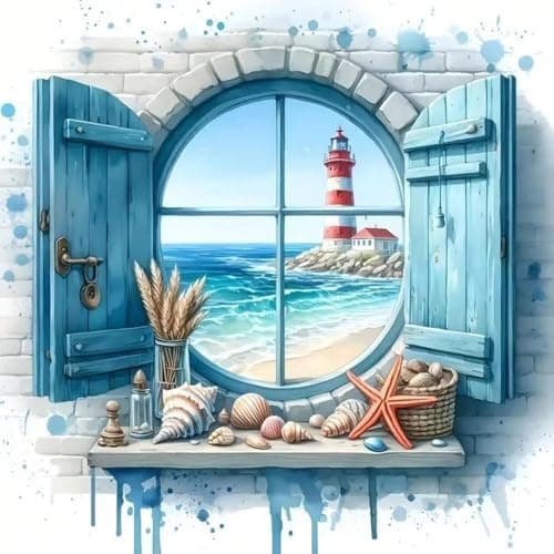 MBNTJHT Lighthouse Paint by Numbers Kit for AdultsDIY Lighthouse Landscape Acrylic Paint by Number Kits for Adult BeginnersSea Scenery Oil Painting Kits for Home Wall Decor 16X16 Inch