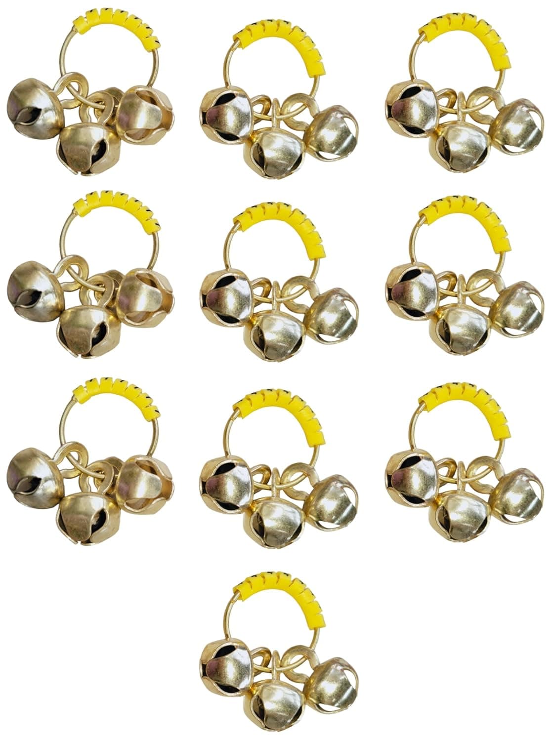Big Size High Sound Classy Looks Ghungroo Bells Finger Clapping Ring Yellow Kadi Non Brass Home Temple Pooja Aarti Bhajan Ganapati Ganesh Navratri Festivals Musical Gifting Goddess Chiming 10