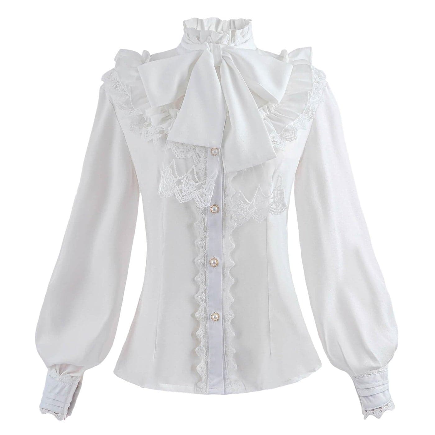 Nuoqi Women Lolita Lace StandUp Collar White Lotus Ruffle Shirt Retro Victorian Blouse GC238A Awhite Large