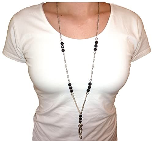 Hidden Hollow Beads Womens' s Stainless Steel Beaded Chain Lanyard, 34" Made in USA, ID Badge Card Holder Teacher Nurse Cruise Phone Keys