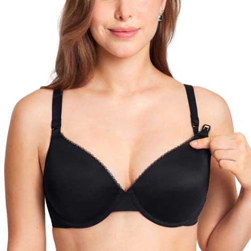 Gratlin Women's Underwire Nursing Bras Support Full Coverage Lightly Padded Maternity Bra for Breastfeeding Black 36C