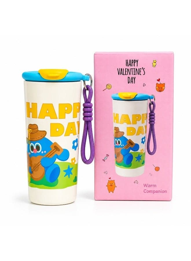 Twisoo Kids Stainless Steel Insulated Water Bottle with Straw Lid & Carry Strap | Leakproof Cartoon Vacuum Tumbler for School, Travel, Sports & Outdoor Use | Reusable Drink Bottle for Boys & Girls